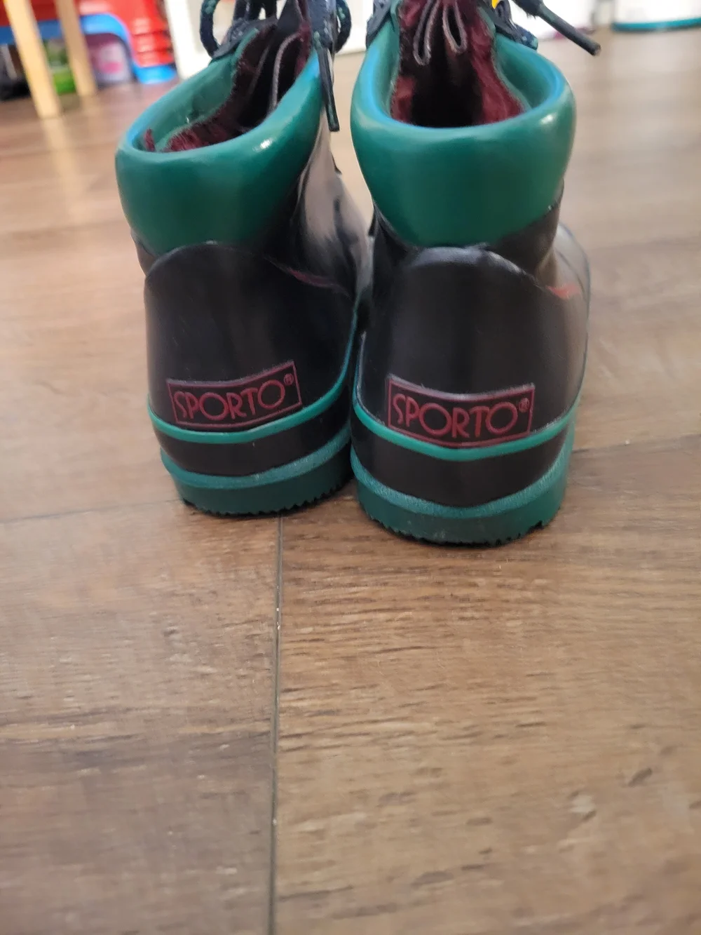 Sporto Black and Green Lace-Up Kids Rain Boots